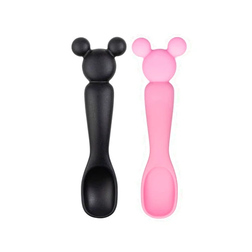 Bumkins Disney Baby Utensil Set, Silicone Trainer Spoons for Dipping, Soft Tip, Self-Feeding, Chew, Baby Led Weaning, First Year Training Supplies, Essentials in Eating, 4 Mos, 2-pk Minnie Mouse