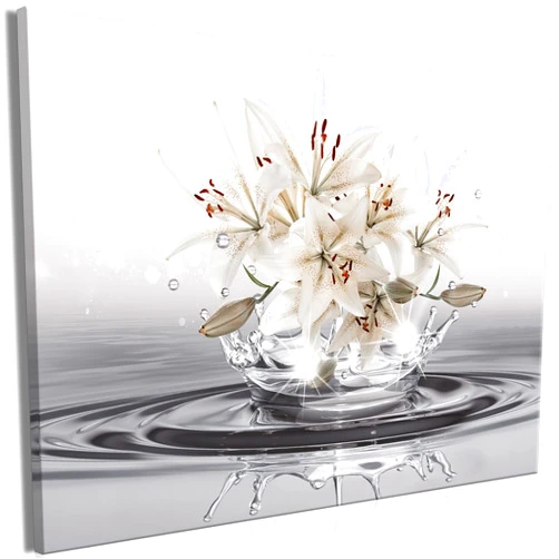 artgeist Canvas Wall Art Print Lilies Flowers 35x24 in - 1pcs Home Decor Framed Stretched Picture Photo Painting Artwork Image Water Drop Abstract Zen spa b-C-10350-b-a