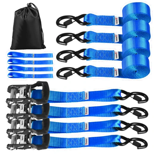 Sumpluct Ratchat Straps Heavy Duty with S Hooks Safety Latches 4 Pack 4400lb1.5 by 15' Tie Down Cargo Straps Ratcheting for Motorcycles,ATVs,Jet Skis,Golf Carts,Lumber,Sport Equipment,Boat,UTV,Roof Rack Blue