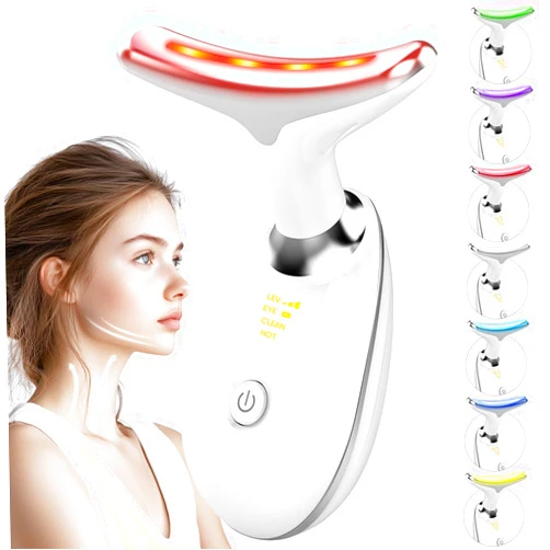 Xeett Red-Light-Therapy-for-Face and Neck Facial Massager for Face and Neck (Model: TPML-100), Face culpting Wand with 7 Color, at-Home Face Tool for Skin Care (White)
