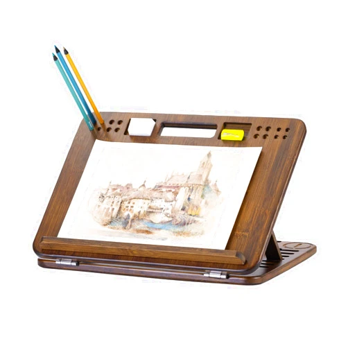 StrongTek 6-Position Bamboo Table Easel, 16x12 Inch Adjustable Drawing and Sketching Board with Built-in Handle and Back Storage, Portable Art and Lap Desk for Sketching, Reading, and Book Stand