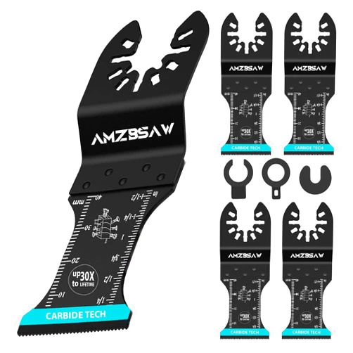 AMZBSAW 5 PCS Carbide Oscillating Tool Blades, Professional Multi Tool Blades Kits for Bolts Screws Hard Material Metal Nails Drywall, Multitool Blades Fit Dewalt Bosch Milwaukee Ryobi