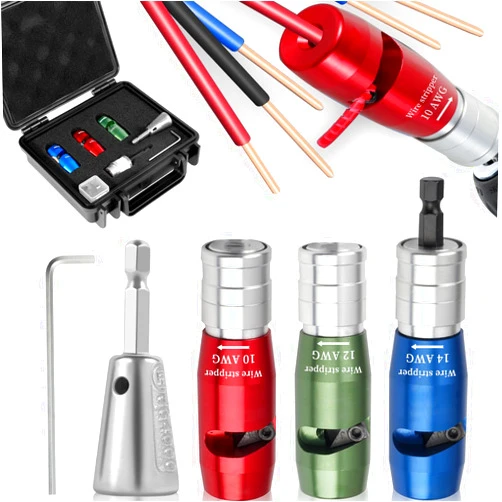 Kuyyor Wire Stripper for Drill, 2024 New Wire Stripping Tool & Wire Twisting Connector for 10-12-14 AWG, 4 In 1Professional Electrician Quickly Wire Stripper Tool Wire Nut Twister (4Pcs-Wire Stripper)