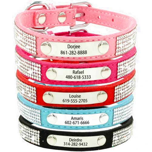 Captree Personalized Glitter Dog Collar,Custom Engraved with Pet Name and Phone Number,with Rhinestone Dog Collar Adjustable Sizes, for Small Medium Large Dogs