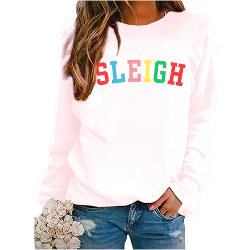 MNLYBABY Sleigh Christmas Sweatshirt Women Merry Christmas Holiday Crewneck Long Sleeve Shirts Funny Xmas Pullover Top