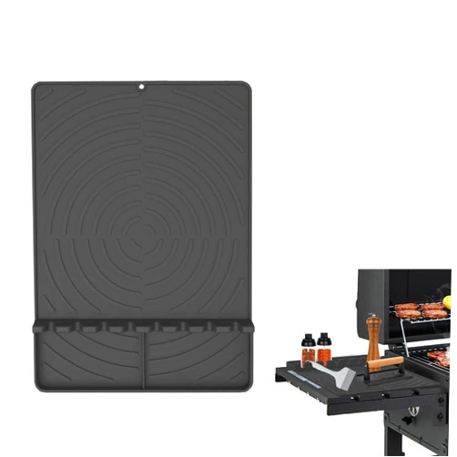 AIKUVA Silicone Grill Mat for Blackstone Grill Accessories, Heat Resistant Griddle Tools Mat with Drip Pad, BBQ Spatula Mat for Outdoor Grill and Kitchen Counter, black