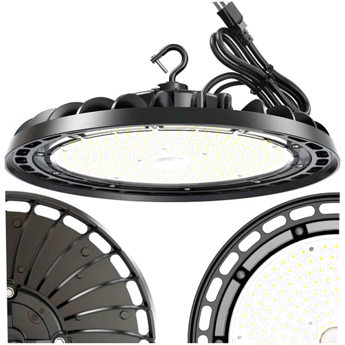 EdisonPar LED High Bay Light 200W PREM 1-Pack, 12' UFO Commercial Lighting Fixture w/Plug for Garage Shop Warehouse Workshop, 5000k 28000lm Dimmable IP65 UL ETL Listed (Count of 1)