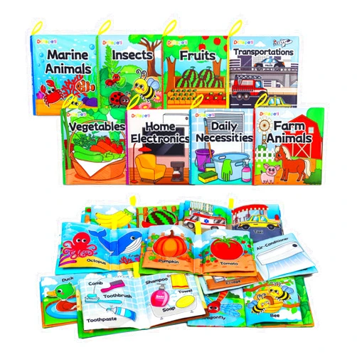 Dr.Rapeti Soft Cloth Books Baby Books Bath Books 8-Pack for Baby Infant Toddler Kid Crinkle Washable Chewable Non-Toxic Early Educational Preschool Learning Giftable