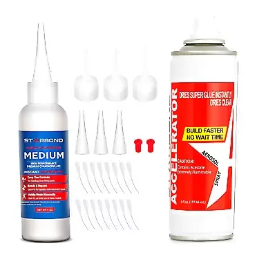 STARBOND Medium CA Glue (4 oz.) with Accelerator (6 fl oz.) - Super Craft Glue for Wood, Plastic, Metal, Leather, Ceramic - Cyanoacrylate Glue for Woodworking, Woodturning, Guitar, Hobby (1 Pack)