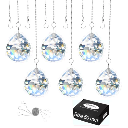 MerryNine 6 Pcs Clear Crystal Ball Prism Sun Shine Catcher Rainbow Pendants Maker, Hanging Crystals Prisms for Windows, for Feng Shui, for Gift (1.96