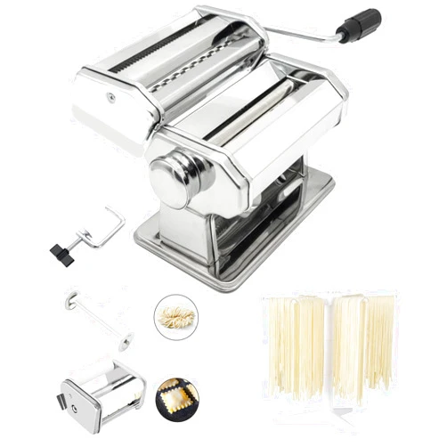MZTOGR Pasta Maker Machine, Set of 6 Piece 150mm Steel Noodle Maker Machine with 9 Adjustable Thickness Settings, Includes Ravioli Maker Attachment, Pasta Drying Rack (MZ-150PR)