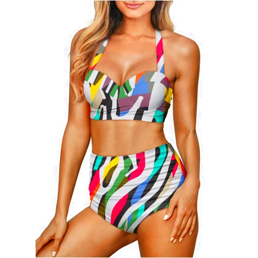 Howilath Womens Summer Bikini High Waisted Swimsuits Fashion Design Two Piece Bathing Suits Tummy Control Swimwear
