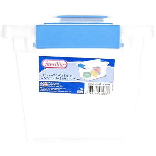 Sterilite Medium Clip Box Stackable Storage Bin with Latching Lid for Home, Office, School, Organize Paper, Notebooks, Crafts, Clear Lid, Base, 1-Pack