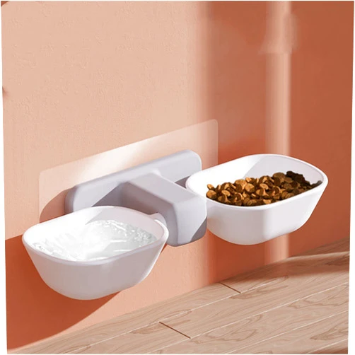 KBIKO-zxl defdong Hangable Bowl cat Bowl Fixed Food Bowl Sucker cat Food Bowl Hanging pet Bowl Anti-overturning Wall-Mounted Double Bowl（2PCS Sucker）, White
