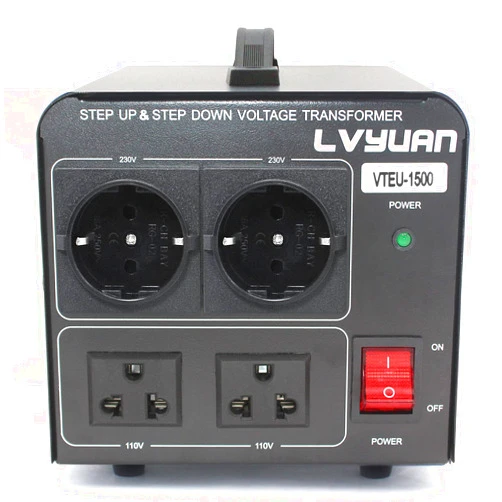 Yinleader 110V to 220/230V Voltage Converter Transformer Step Up/Down 120V to 240V with 2 US&2 EU Outlets 1500W