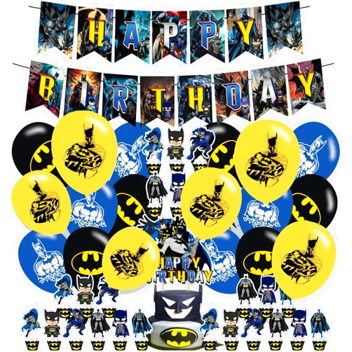 PINUO 𝗕𝗮𝘁𝗺𝗮𝗻 Party Decorations,Birthday Supplies For 𝗕𝗮𝘁𝗺𝗮𝗻 Includes Banner Cake Topper 12 Cupcake Toppers 18 Balloons for Bat Hero Party Decorations
