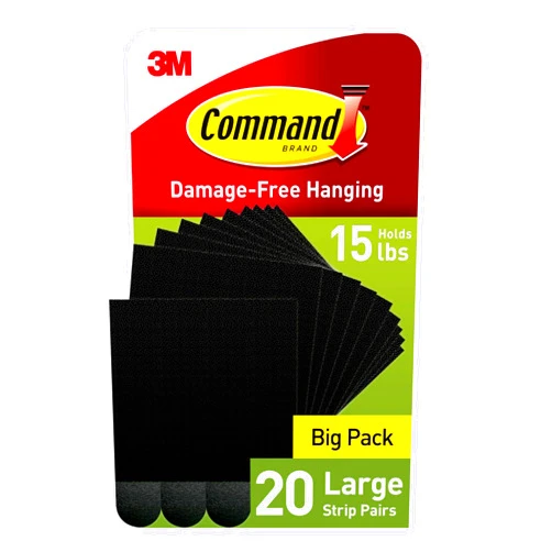 Command 15 lb Large Picture Hanging Strips 20 Pairs, (40 Command Strips) Damage Free Hanging Picture Hangers, No Tools Wall Hanging Strips for Home Decor, Black Adhesive Strips