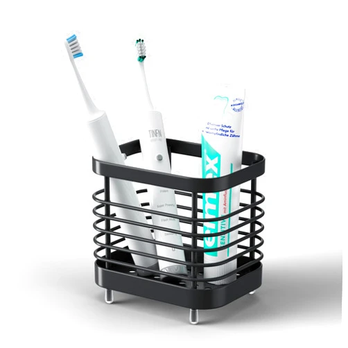 Oasiteege Electric Toothbrush Holder for Bathroom, Stainless Steel Toothpaste Organizer Storage Cup for Shower, Tooth Brushing Caddy Stand Tray for Countertop Sink, Black Bathroom Accessories Decor
