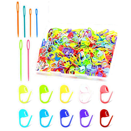 FIVEIZERO 300pcs FIVEIZERO Stitch Markers with 6 pieces of large blunt sewing needles,colorful knitting markers,plastic crochet hook clip,bulk Crochet hook markers for knitting stitch locking clip crochet hooks