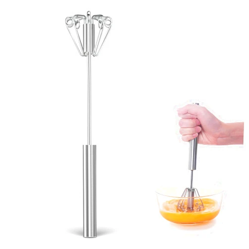 PIUGERU Stainless Steel Egg Whisk, Hand Push Rotary Whisk Blender, Versatile Milk Frother, Hand Push Mixer Stirrer for Blending, Whisking, Beating & Stirring (11.9in)