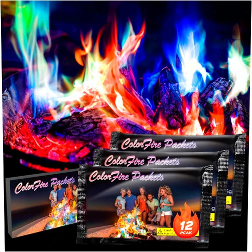 FESTIVALCOS 12 Pack Colorful Flames Color Fire Packets Fire Pit for Campfire,Fire Color Packets Camping Accessories for Kids & Adults,Outdoor Fire Changing Flame Powder. (12 Packets)