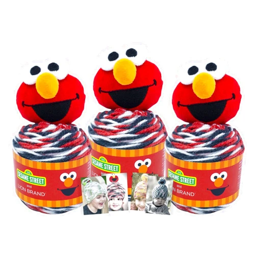 Lion Brand Yarn - Sesame Street One Hat Wonder - 3 Pack with Pattern Cards in Color (Elmo)