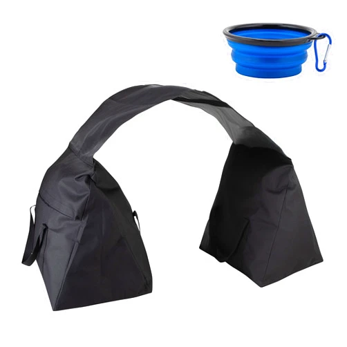 HERRUT Dog Tunnel Sandbags - Set of 2 - Durable Black Polyester with a Wide Mouth for Filling - Complete with Collapsible Dog Food Bowl