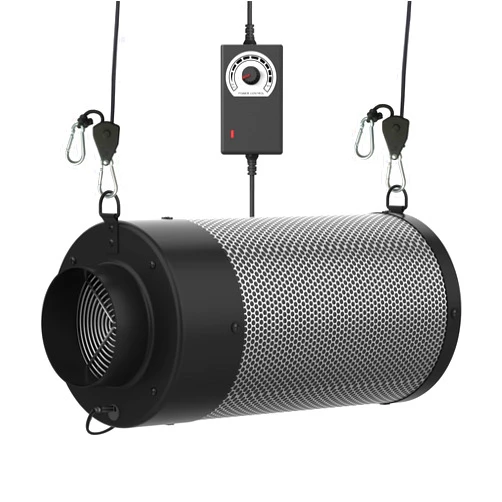 HYDROWE Air Carbon Filter+Fan 4 Inch, 2 in 1 Carbon Filter with Built-in Fan. Australian Virgin Charcoal, Carbon Filter for Grow Tent, Hydroponics, with Speed Control, Prefilter and Hanging Ropes