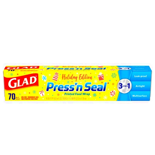 Glad Press'n Seal Printed Food Wrap, Holiday Edition, 70 Sq Ft