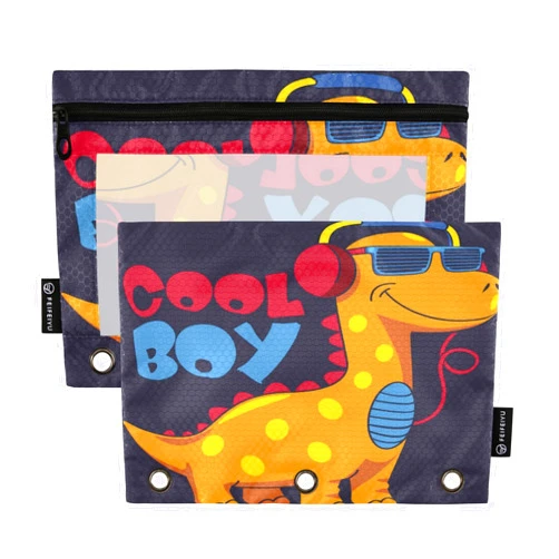Gredecor Binder Pencil Pouch 3 Ring Cool Boy Dinosaur Zipper Pencil Pouches Case 2 Pack Clear Binder Organizer for School Office