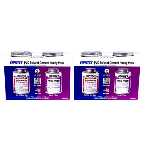 Christy's Handy Pack: Red Hot Blue Glue Medium Body PVC Cement and Purple Primer, 1/2 Pint (8 fl oz),RH-RHBV-HDYPK-HP-20 (Pack of 2)