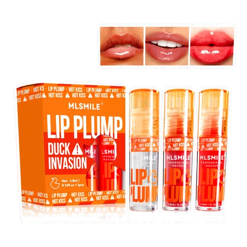 Grospe 3 Colors Lip Plumping Booster, Lip Plumper Gloss, Duck Plump High Pigment Plumping Lip Gloss with Spicy Ginger, Vegan Lip Makeup, 4.8ml Each (Set A, Set A)