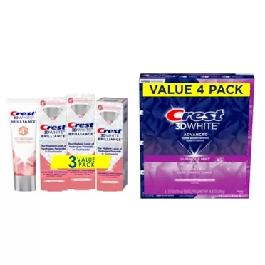 Crest 3D White Brilliance Hydrogen Peroxide Toothpaste with Fluoride,3 Ounce (Pack of 3) & 3D White Toothpaste, Advanced Luminous Mint, Teeth Whitening Toothpaste, 3.7 Oz (Pack of 4)