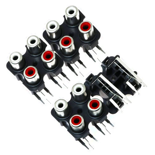 E-outstanding RCA Female Jack 4PCS PCB Mounted AV Concentric Outlet 4 RCA Female Video Socket Right Angle Connector