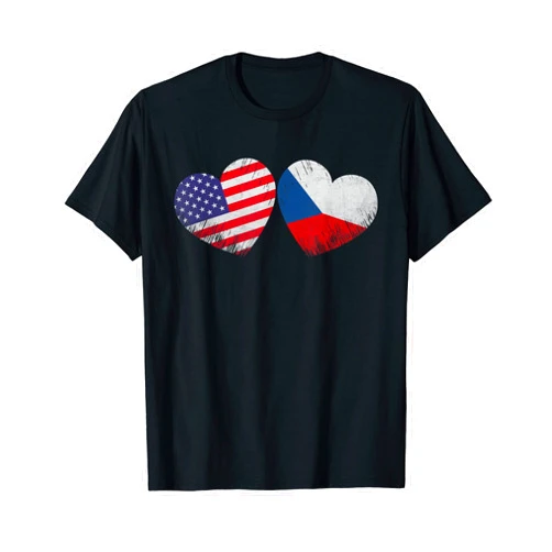 Czechia American Hearts Flag Gifts Co. Heart Czechia American Flag Patriotic Family Heritage T-Shirt