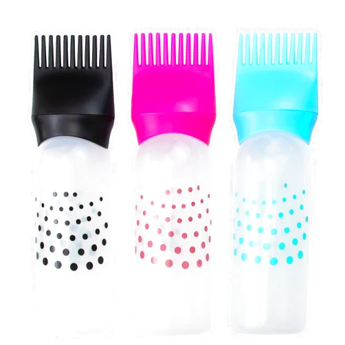 Framendino, 3 Pack Root Comb Applicator Bottle with Graduated Scale Colorful Plastic Squeeze Brush for Hair Dye Home Salon 6 oz