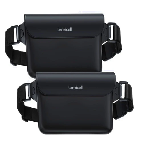 Lamicall Waterproof Fanny Pack Pouch - [2Pack] [2025 Elastic Waist Strap] IPX8 Dry Bags Water Proof Pouch for Swimming, Beach, Kayaking, Cruise Ship Essentials, 8.7” for iPhone 17 16 15 Pro Max Air