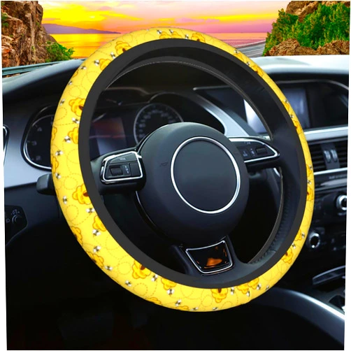 WOAIDY Bee Steering Wheel Cover Auto Steering Wheel Protector 15 inch Fit Auto SUV Vans Trucks