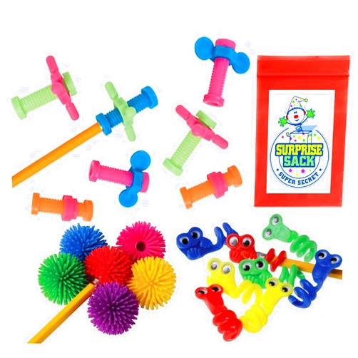 Super Secret Surprise Sack 36 pc Fun Fidgets & Gadgets Pencil Toppers (12 Cute Wiggle Eyes, 12 Sensory Hedge Balls, & 12 Nuts, Bolts & Screws Pencil Toppers)