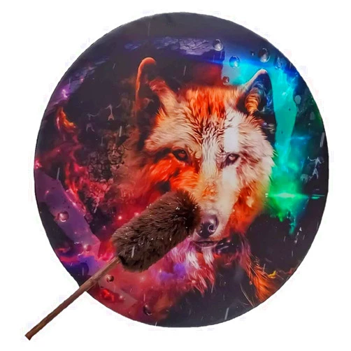 YIFEIWSHH Shaman Drum,Shaman Hand Drum, Hand-made Drum Holy Wolf Totem Drum with Drum Sticks Hand Drum Decoration Ethereal Drum Adult Drum
