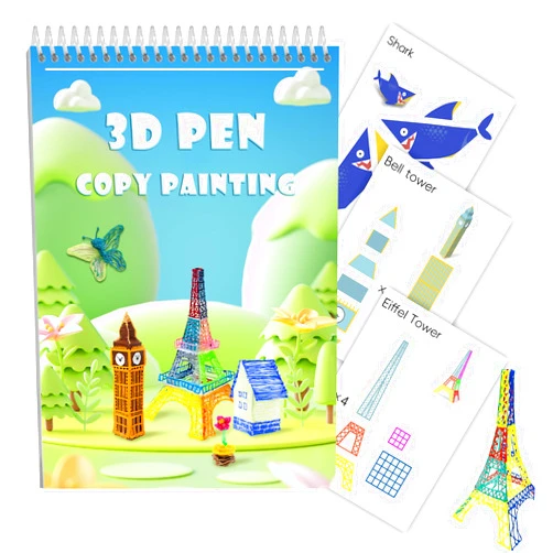 CKMOREL 3D Printing Pen Drawing Book Spiral Bound with Transparent Template, 40 Patterns Reusable Painting Graffiti Template, Ideal DIY Gift for Kids Include Animal Transportation House Building Food