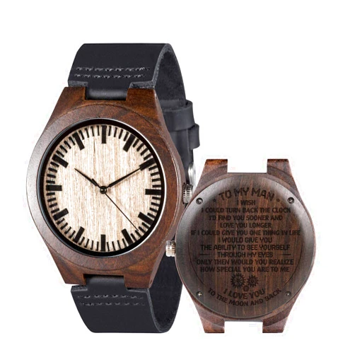 BOBO BIRD Mens Customized Engraved Wooden Watches Quartz Casual Wristwatches for Men Husband Boyfriend Dad Son Family Friends Personalized Gift
