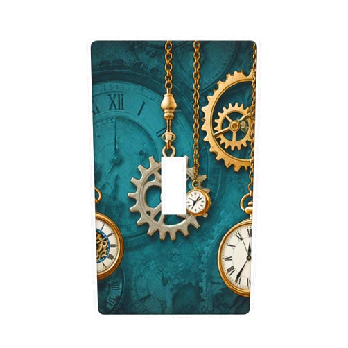 Retelly Steampunk Antique Gears & Pocket Watches on Turquoise Background Design Decorative Rocker Switch Wall Plate - Durable PC Material