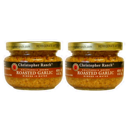 Christopher Ranch Minced Roasted Garlic in Water | California Grown Fresh Garlic | Pre-Minced for Quick Cooking | Gluten-Free & Vegan| Ideal for Sauces & Everyday Recipes | 4.25 Oz Jar (Pack of 2)