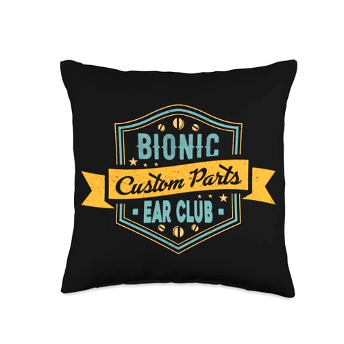 InGENIUS Bionic Club Tees & Recovery Gifts Bionic Ear Club Custom Parts Recovery After Surgery Gift Throw Pillow, 16x16, Multicolor