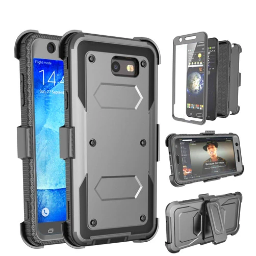 Tinysaturn Galaxy J7 2017 Case - Shockproof Holster with Screen Protector, Kickstand & Belt Clip - Grey