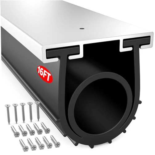 Jin&Bao Garage Door Bottom Seal with Pre-drilled Aluminum Track Retainer Base Kit, Heavy Duty U+O Ring Combination Garage Door Weather Stripping Kit (16FT)