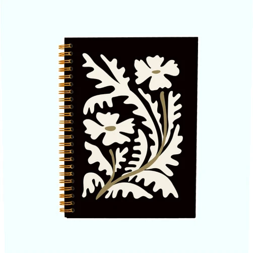 QUICQOD Modern Abstract Minimalist Line Notebook,Floral Reading Journals for Book Lovers Work Office School Student Teacher,Black Hardcover Spiral Notebook 5.5x8.3