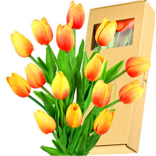FiveSeasonStuff Tulips Artificial Flowers | Real Touch | Wedding Bouquet Home Décor Party | Floral Arrangements | 15 Stems (Sunset Orange)