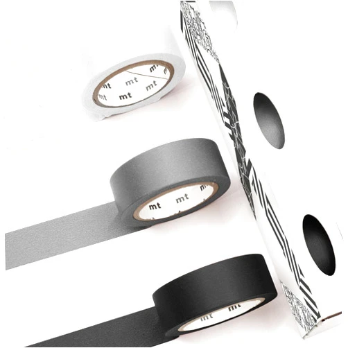 MT Masking Tape MT Washi Masking Tape - Kamoi Paper Adhesive Tape - 15mm * 7m - Monotone - Matte Black, White, Grey - Set of 3